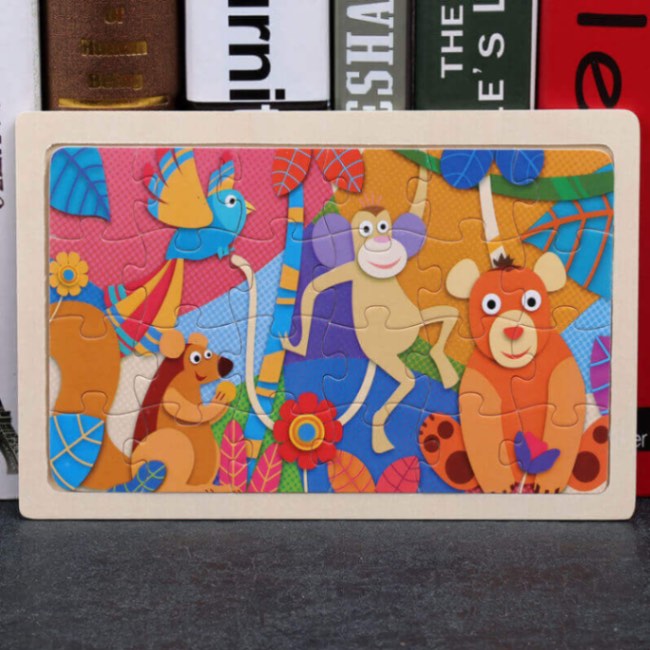 Puzzle en Bois de Découverte de la Faune dans une Boîte de Rangement (Ensemble de Puzzle de 80 Pièces)