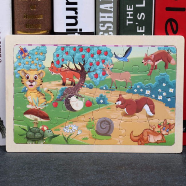 Puzzle en Bois de Découverte de la Faune dans une Boîte de Rangement (Ensemble de Puzzle de 80 Pièces)