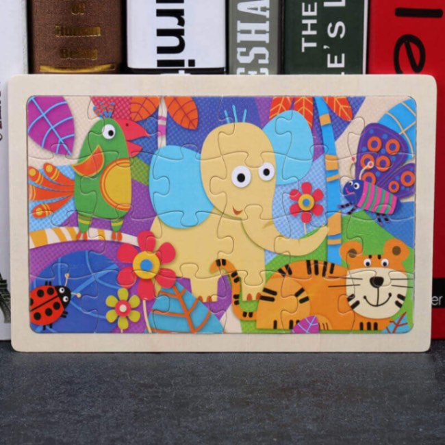 Puzzle en Bois de Découverte de la Faune dans une Boîte de Rangement (Ensemble de Puzzle de 80 Pièces)
