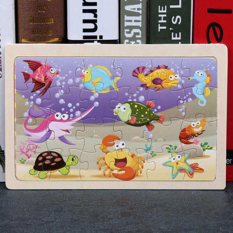 Puzzle en Bois de Découverte de la Faune dans une Boîte de Rangement (Ensemble de Puzzle de 80 Pièces)