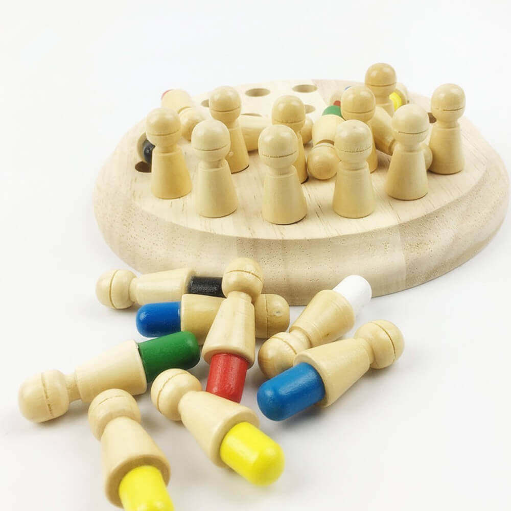 ElegancePlay™ Montessori Jeu d'Échecs Mémoire en Bois (Jeu Cérébral d'Appariement de Couleurs)