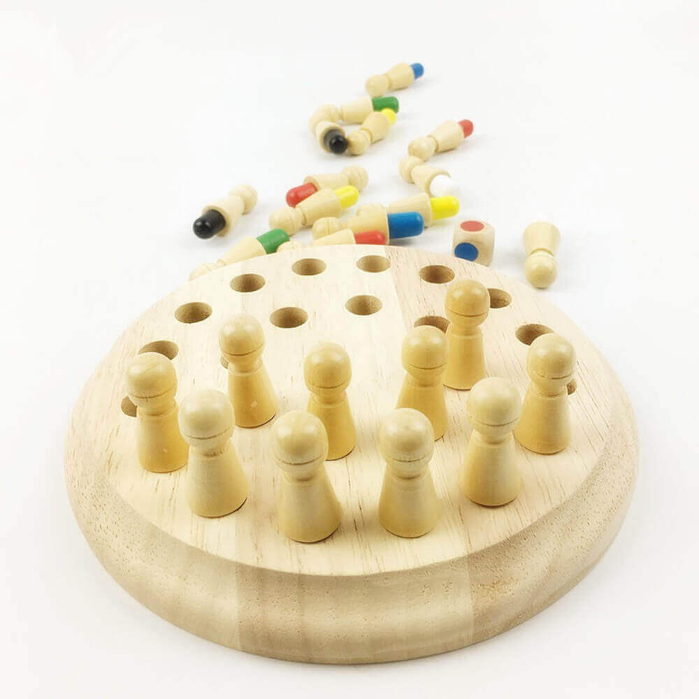 ElegancePlay™ Montessori Jeu d'Échecs Mémoire en Bois (Jeu Cérébral d'Appariement de Couleurs)