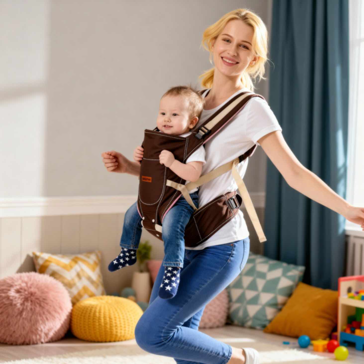 Porte-bébé ergonomique EmbraceMates™ avec siège de hanche (Position M Kangourou et soutien du dos)