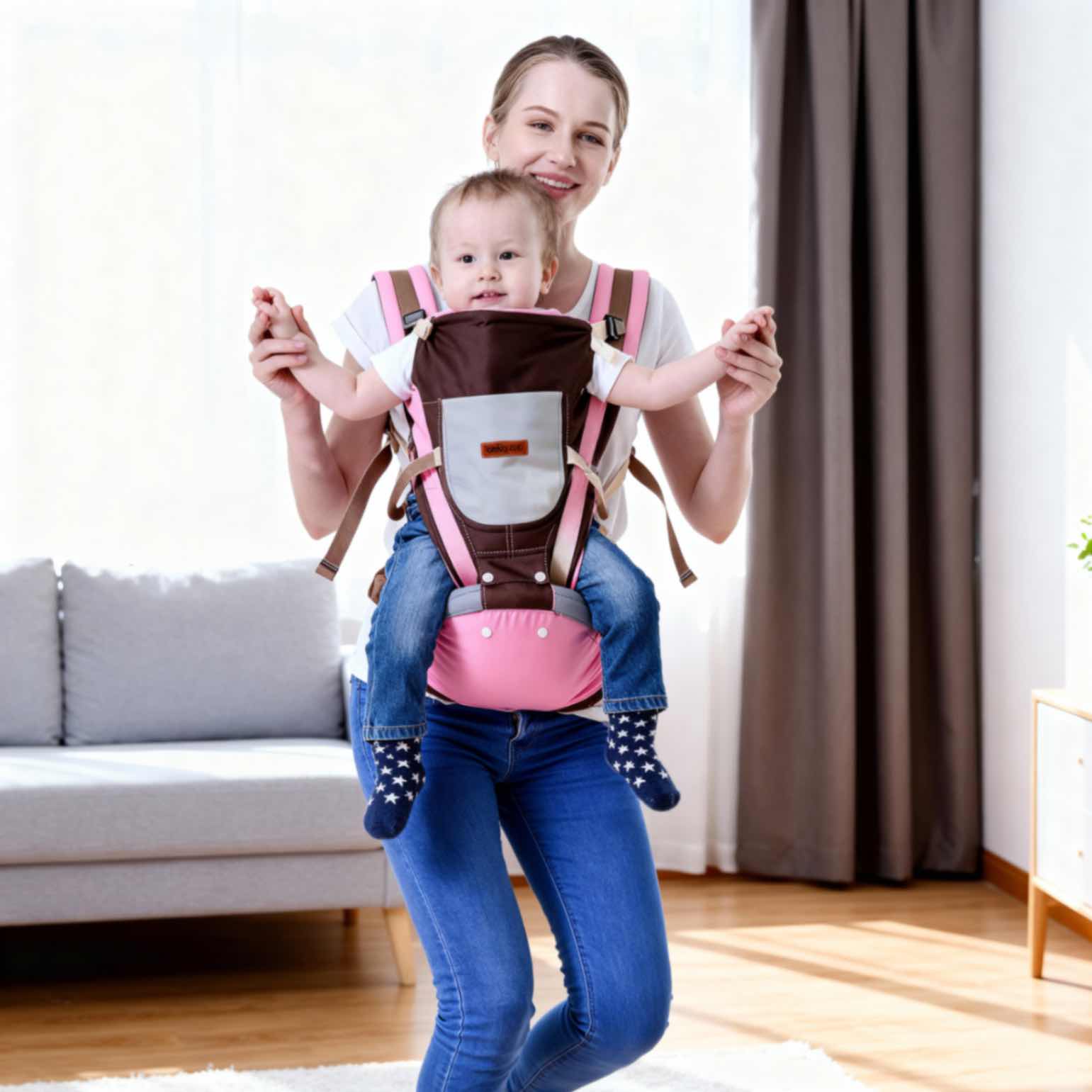 Porte-bébé ergonomique EmbraceMates™ avec siège de hanche (Position M Kangourou et soutien du dos)