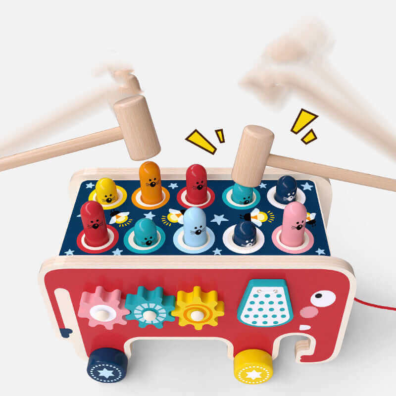 Wooden Pounding Safari Bus (2-in-1 Montessori Toy)