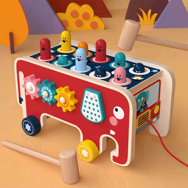 Wooden Pounding Safari Bus (2-in-1 Montessori Toy)