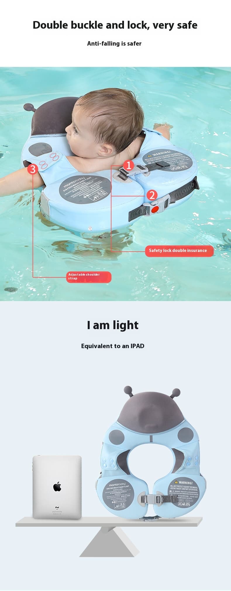 FloatBee™ Flotteur de Natation Bébé Sans Air avec Auvent (Non-Gonflable)