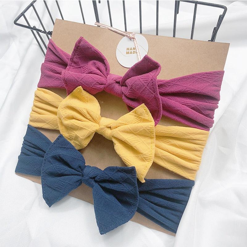 Girls' headband 3 solid colours blue yellow pink (set of 3)