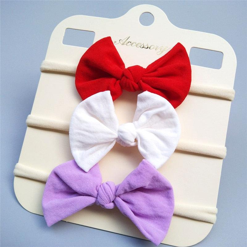 Bandeau fille 3 couleurs unies rouge blanc violet (lot de 3)