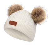 Bonnet Bébé Hiver en Maille avec Double Pompons