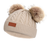 Bonnet Bébé Hiver en Maille avec Double Pompons