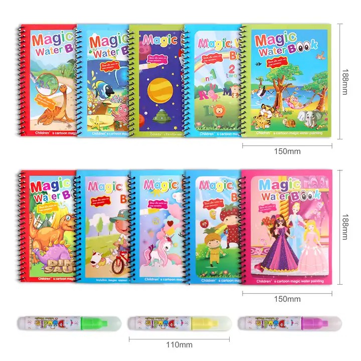 Set di 5 libri da colorare magici ad acqua