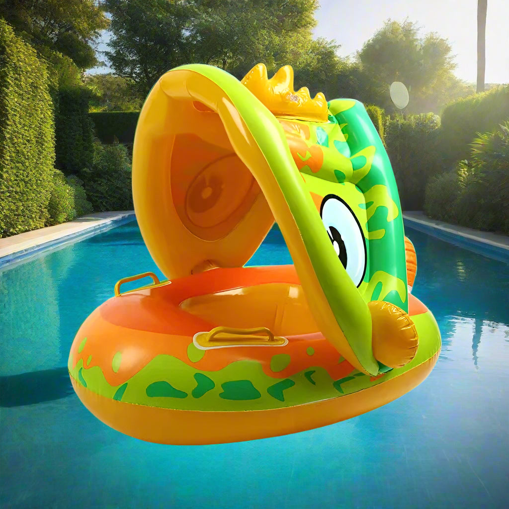 Inflatable Baby Float with Unicorn and Dinosaur Canopy