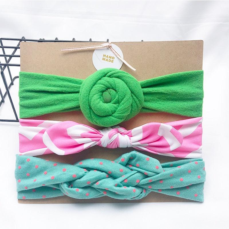 Fascia per bambina 3 colori con motivi e forme diverse (confezione da 3)