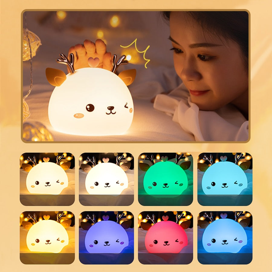 Veilleuse LED Rechargeable en Silicone pour Bébé - Cerf