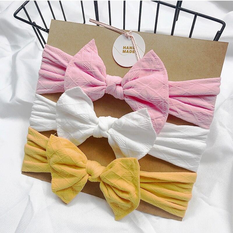 Bandeau fille 3 couleurs unies jaune blanc rose (lot de 3)