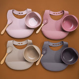 Set Repas Bébé en Silicone Bavoir et Bol Ventouse