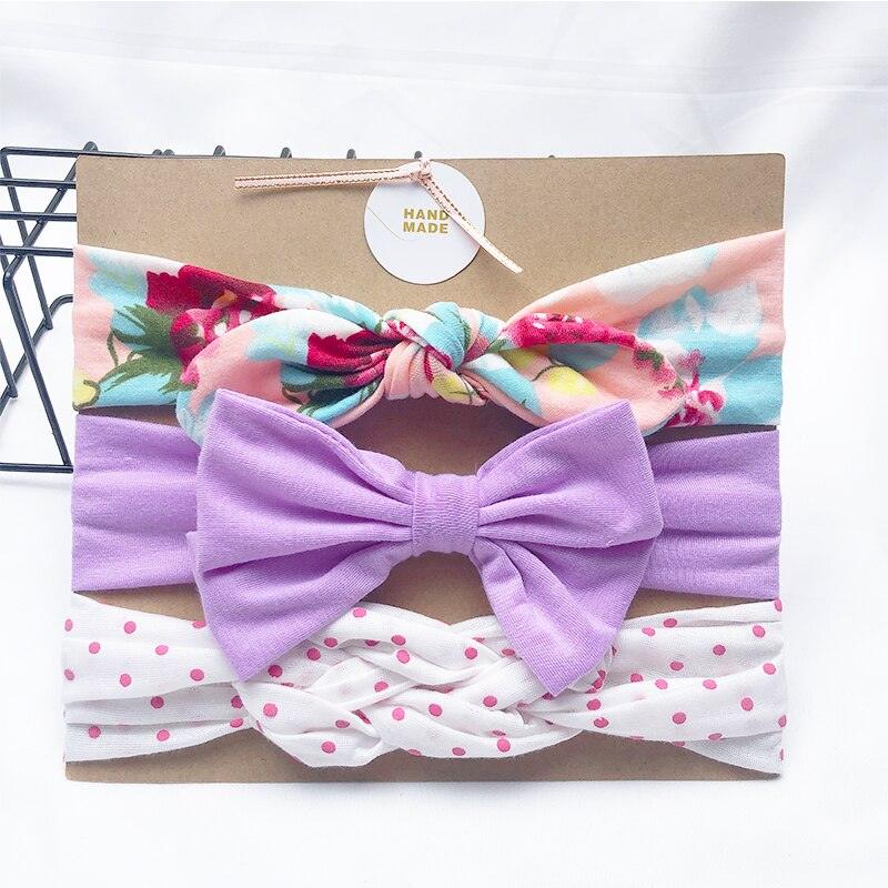 Bandeau fille motif fleuri et couleur lavande (lot de 3)