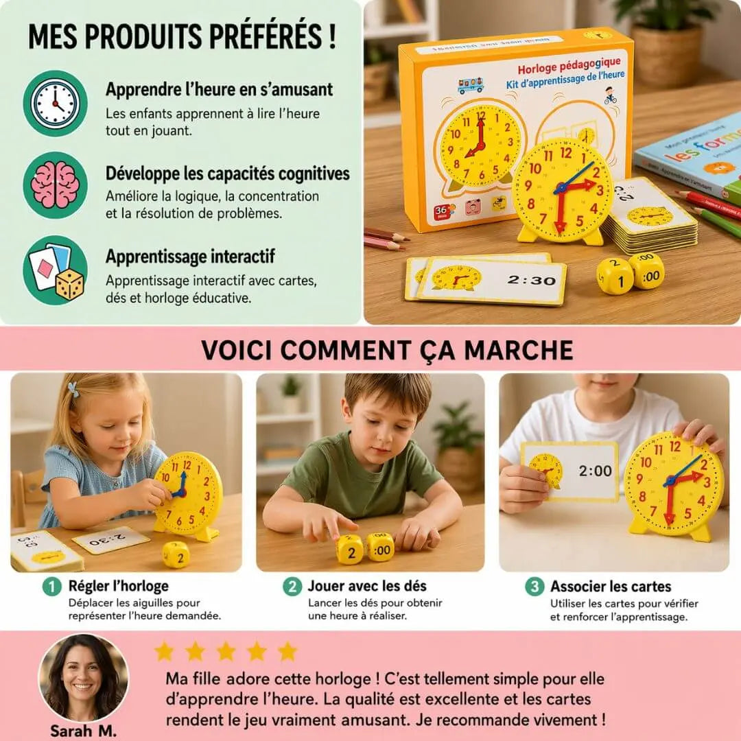 Children's Educational Clock – Montessori Kit – Puzzle Cards – Ages 3+