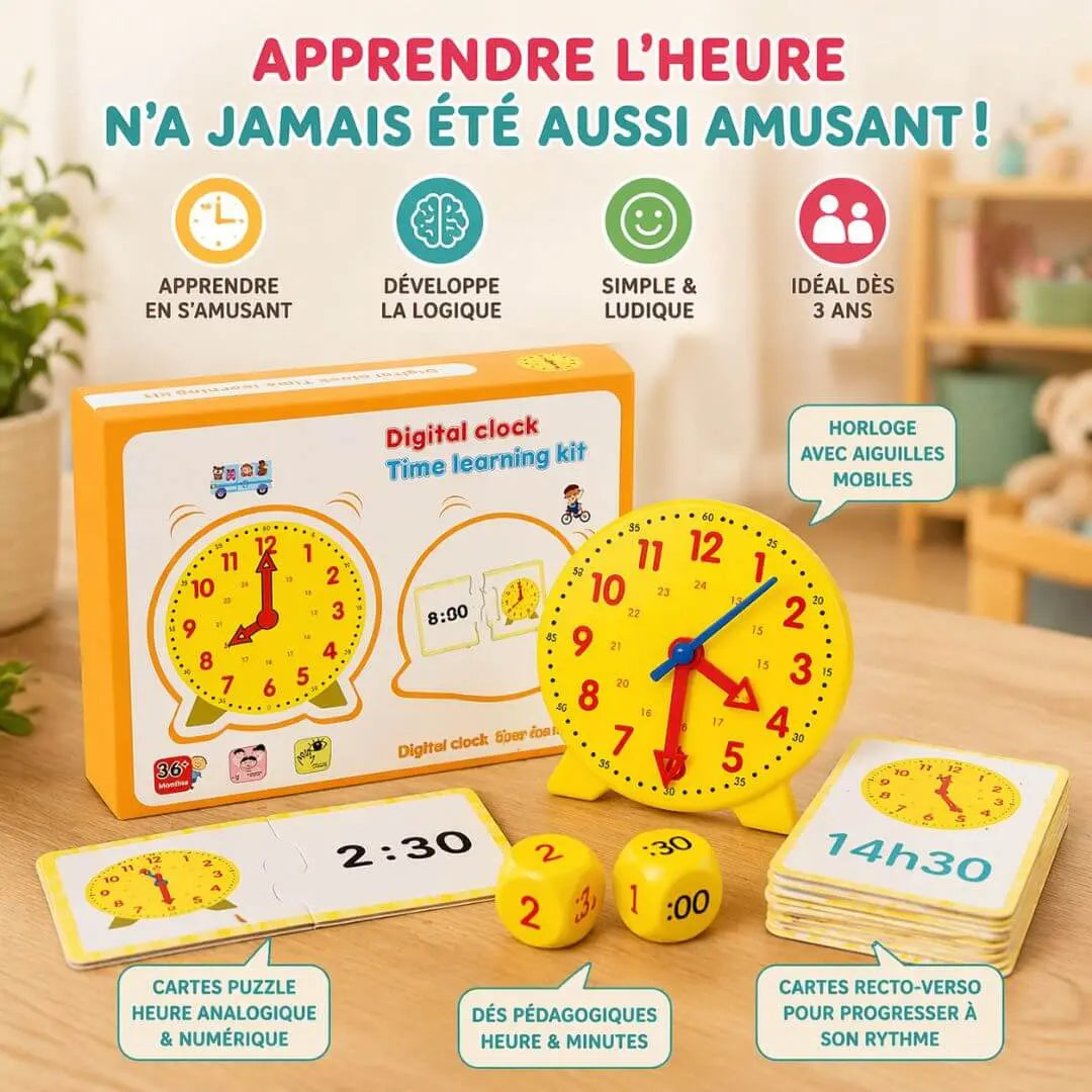Children's Educational Clock – Montessori Kit – Puzzle Cards – Ages 3+