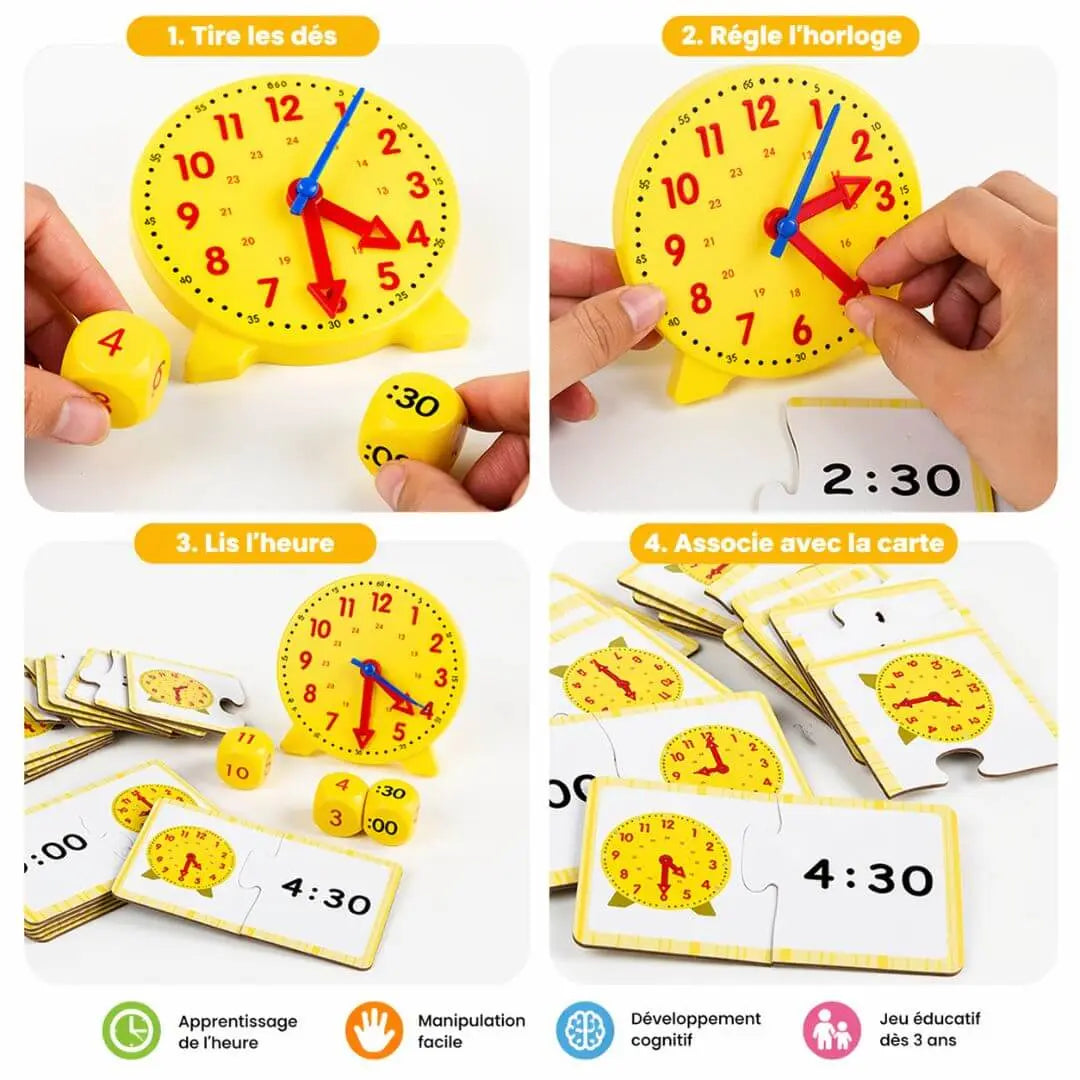 Children's Educational Clock – Montessori Kit – Puzzle Cards – Ages 3+