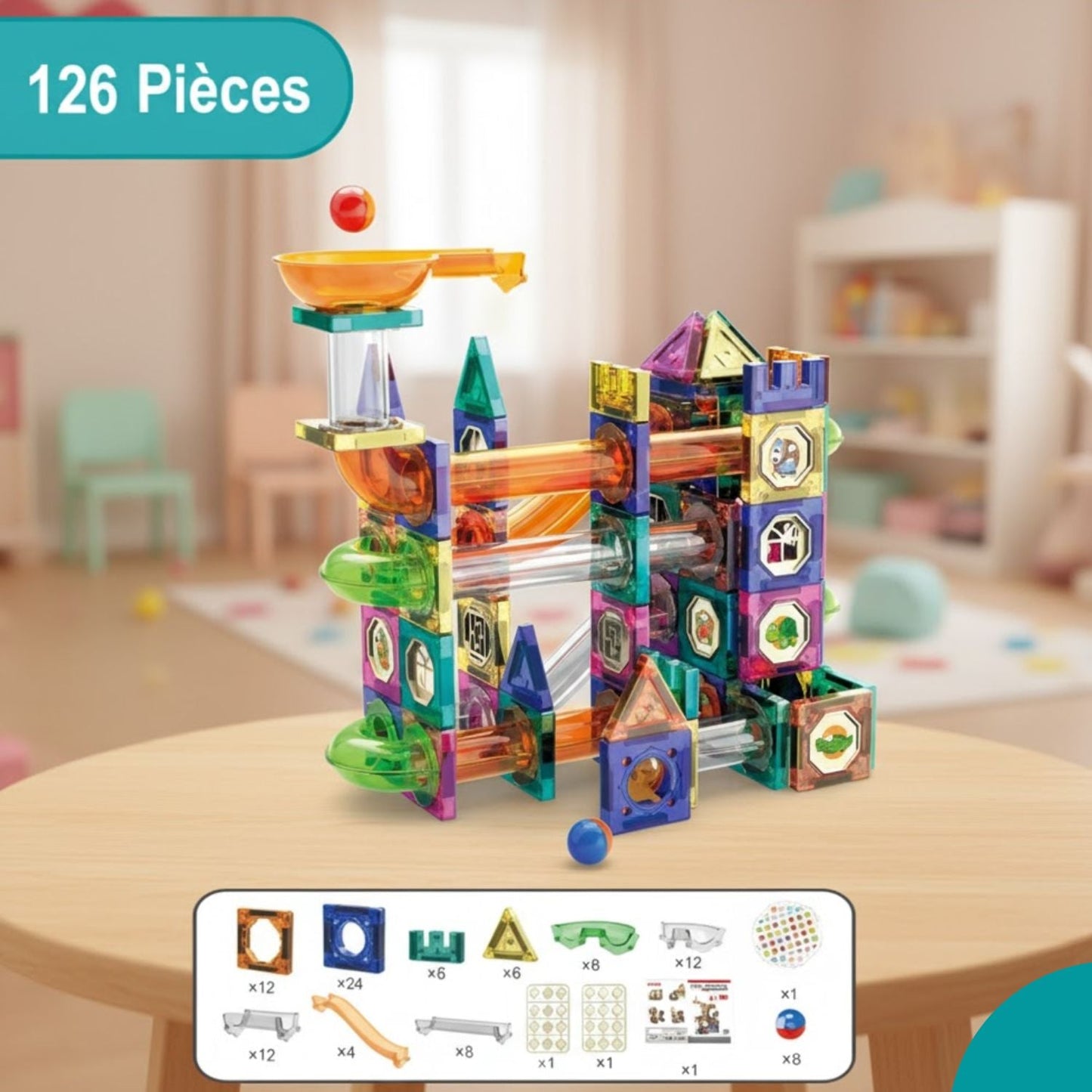 Jeu aimanté de construction avec Circuit à billes | Magnetrix