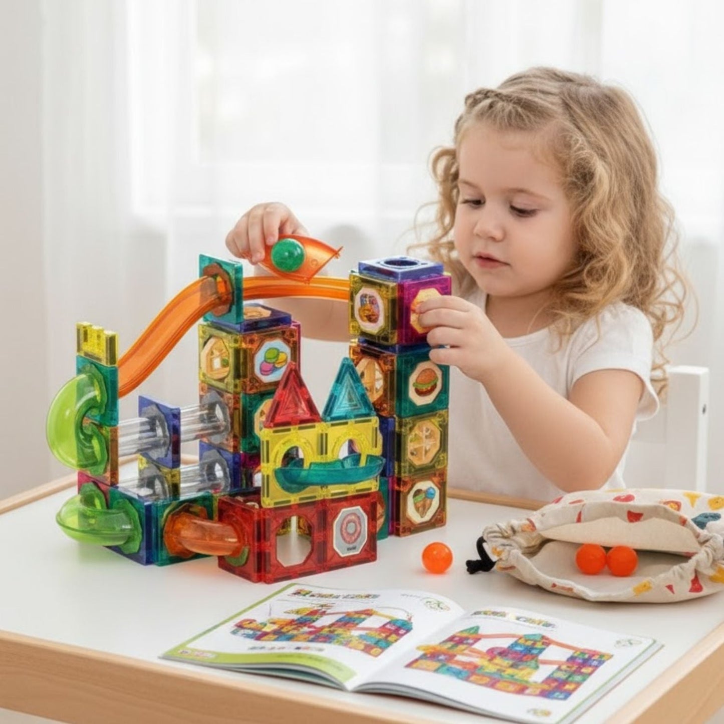 Jeu aimanté de construction avec Circuit à billes | Magnetrix