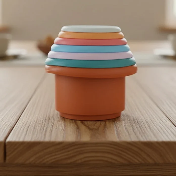 Jeu de construction tasses empilables en silicone | EduTower
