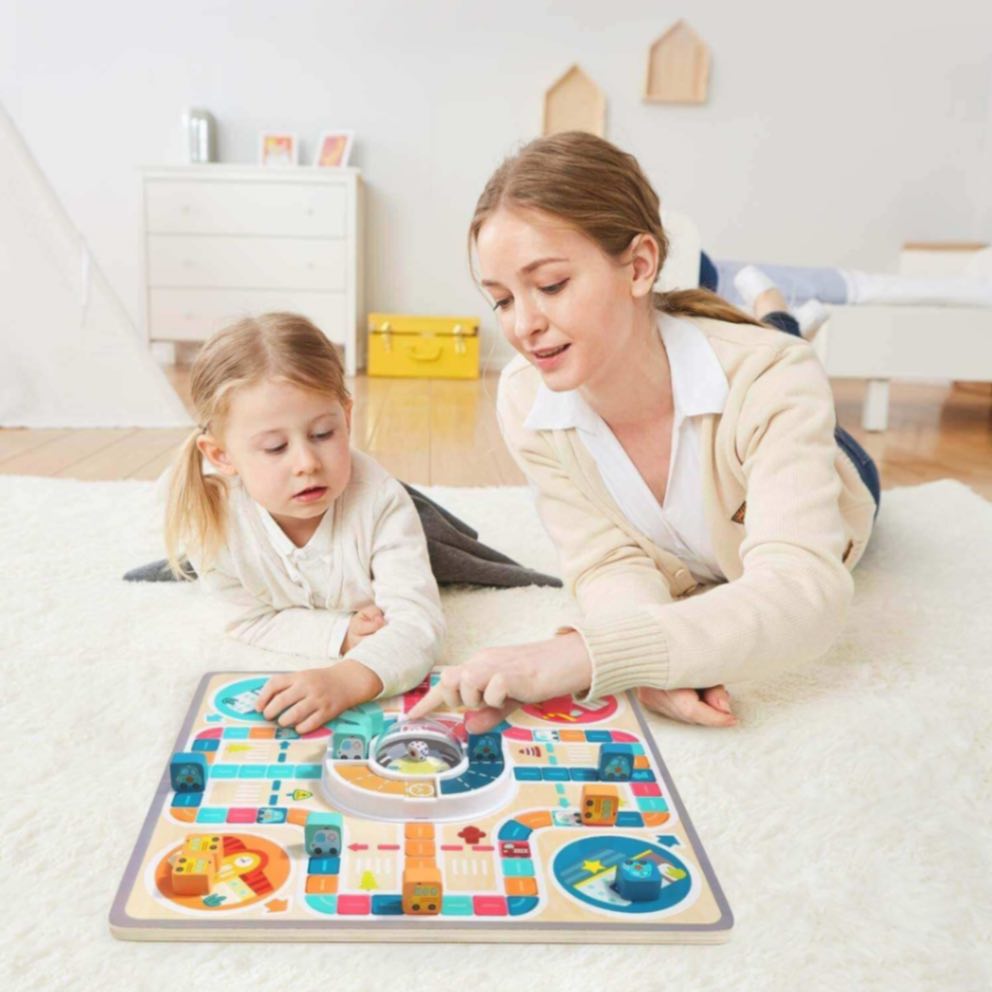 Jeu d'Échecs Volant et de Circulation 2-en-1 en Bois (Jeu de Société Familial)