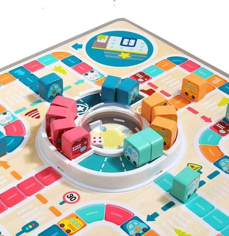 Jeu d'Échecs Volant et de Circulation 2-en-1 en Bois (Jeu de Société Familial)