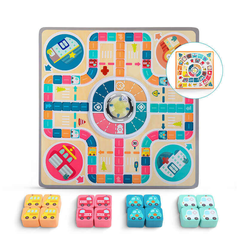 Jeu d'Échecs Volant et de Circulation 2-en-1 en Bois (Jeu de Société Familial)