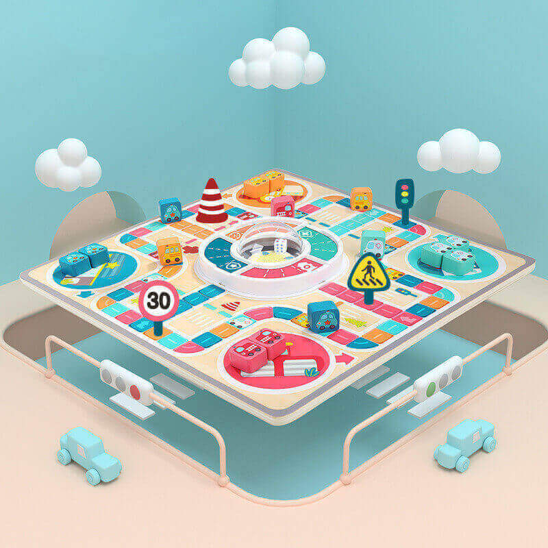 Jeu d'Échecs Volant et de Circulation 2-en-1 en Bois (Jeu de Société Familial)