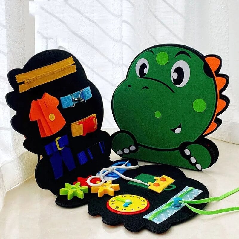 Busy board Montessori Dinosaure- Tableau d’activités Montessori pour enfants