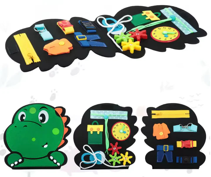 Busy board Montessori Dinosaure- Tableau d’activités Montessori pour enfants