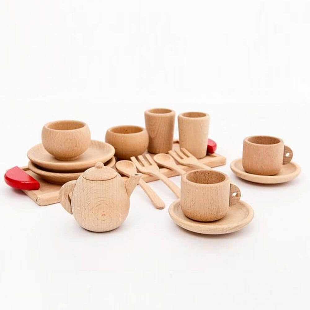 Ensemble de Jeu de Thé et Repas en Bois Little Chef (Accessoires de Cuisine Montessori)