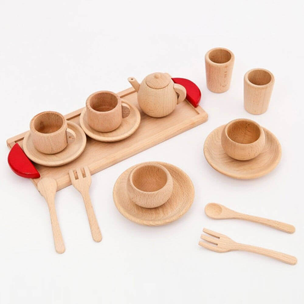 Ensemble de Jeu de Thé et Repas en Bois Little Chef (Accessoires de Cuisine Montessori)