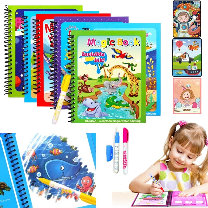 Set di 5 libri da colorare magici ad acqua