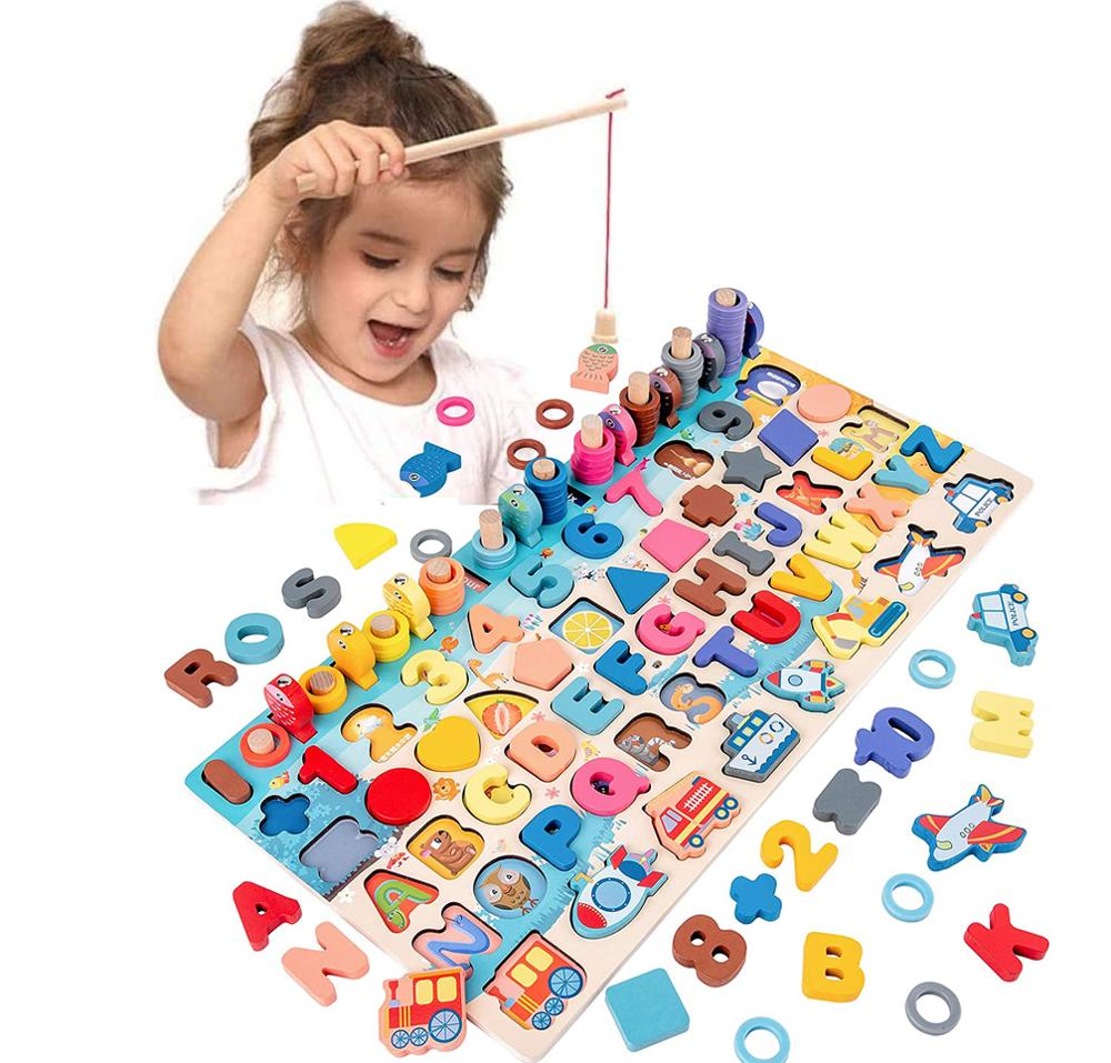 Puzzle Alfabeto, Numeri e Forme in Legno