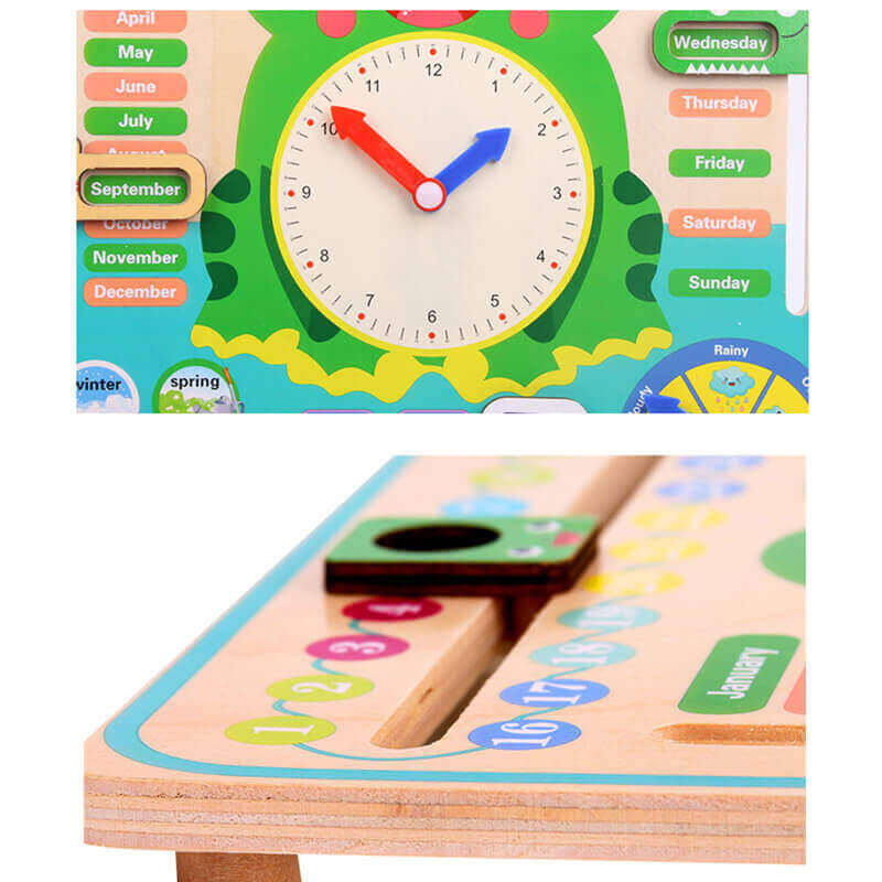 Calendario e Orologio in Legno Montessori | Imparare l'Ora, le Stagioni e il Meteo