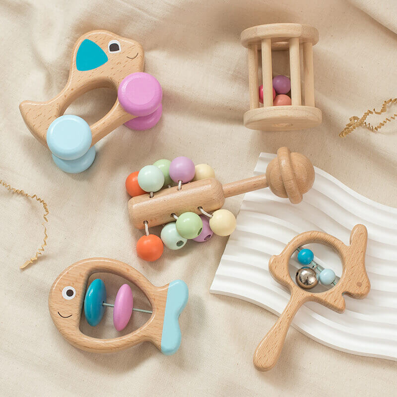 NaturePlay™ Set of 5 Organic Beechwood Rattles (Montessori)