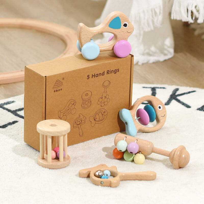 NaturePlay™ Set of 5 Organic Beechwood Rattles (Montessori)