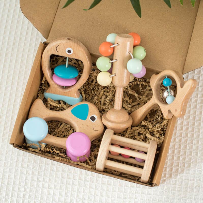 NaturePlay™ Set of 5 Organic Beechwood Rattles (Montessori)