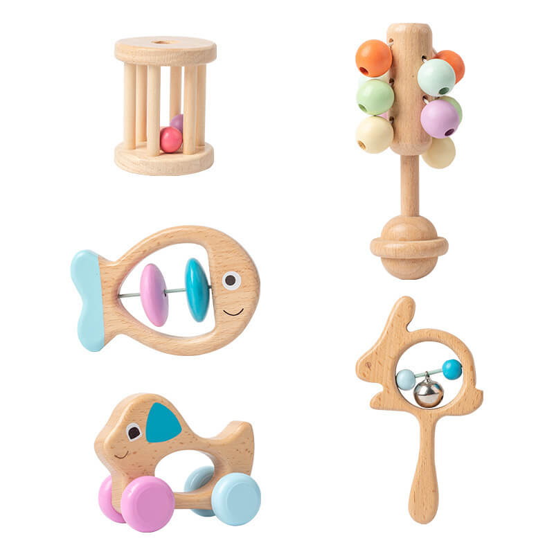 NaturePlay™ Set of 5 Organic Beechwood Rattles (Montessori)