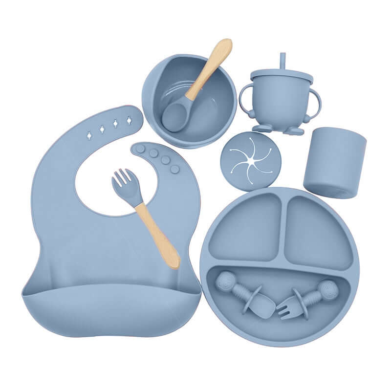 Set di alimentazione in silicone NobleTots™ Ultimate da 7 pezzi (piatto con ventosa, ciotola, bavaglino e tazza 2 in 1)