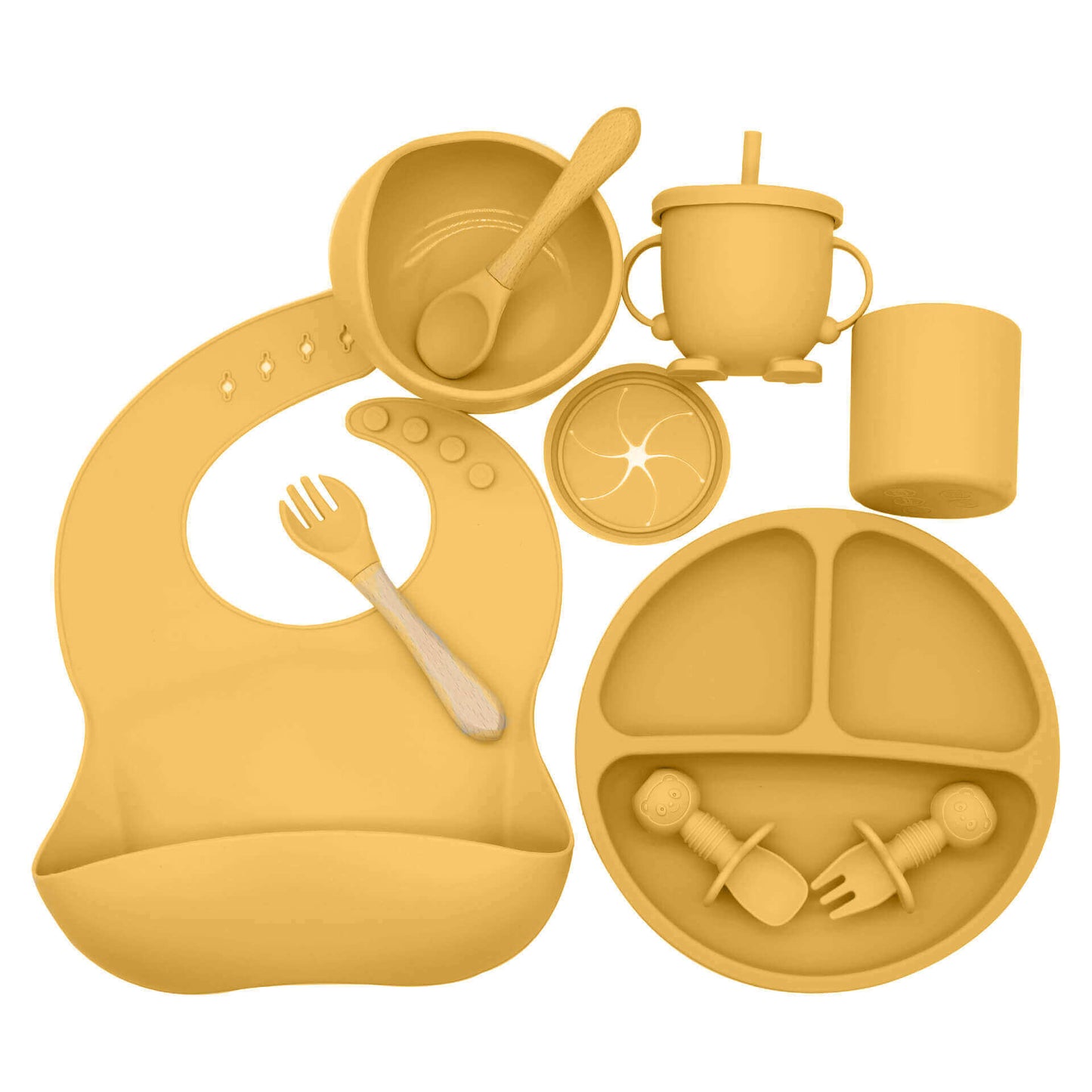 Set di alimentazione in silicone NobleTots™ Ultimate da 7 pezzi (piatto con ventosa, ciotola, bavaglino e tazza 2 in 1)