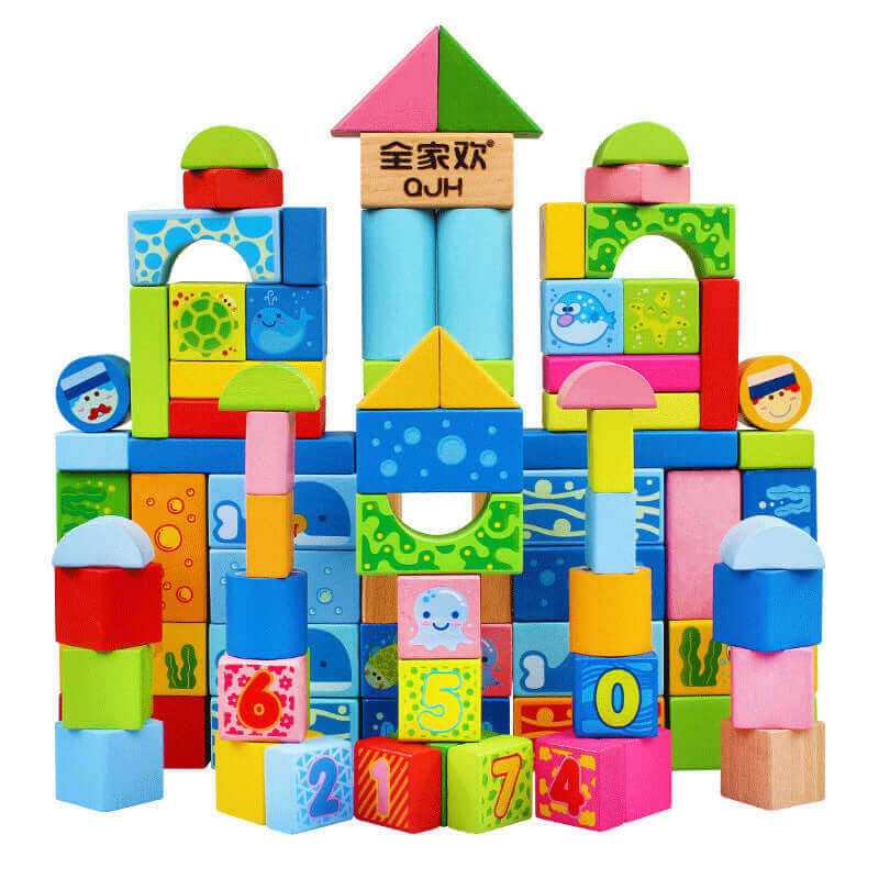 Blocchi da Costruzione in Legno Ocean 100 Pezzi (Faggio e Acero Premium)