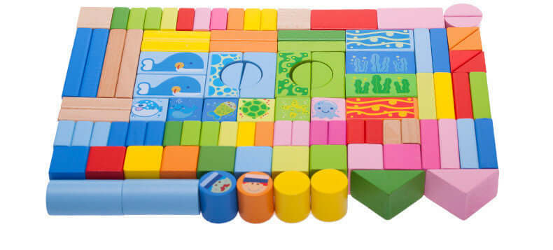 Blocchi da Costruzione in Legno Ocean 100 Pezzi (Faggio e Acero Premium)
