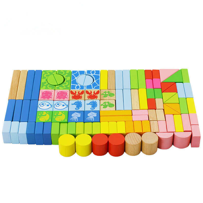 Blocchi da Costruzione in Legno Ocean 100 Pezzi (Faggio e Acero Premium)