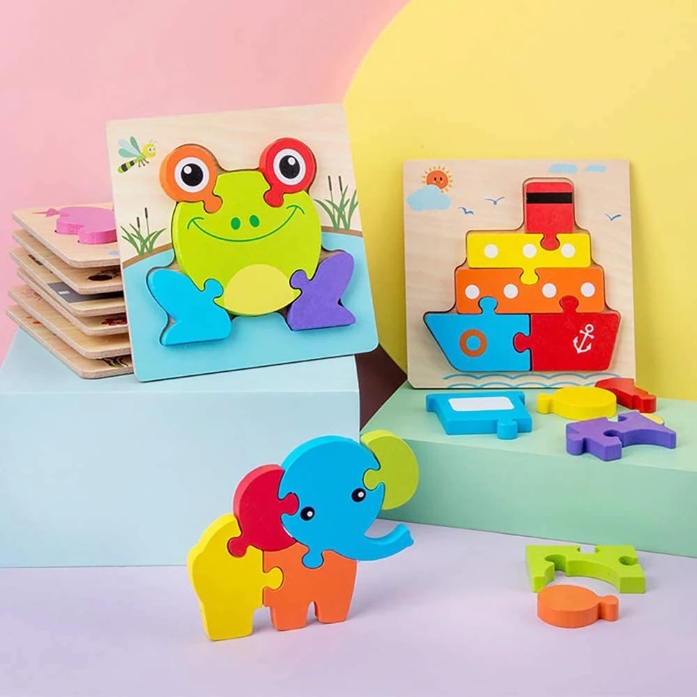 Puzzle Encastrement Montessori en Bois 10 Puzzles