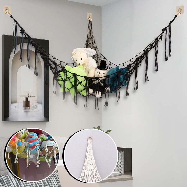 Contenitore per peluche | Rete triangolare Bomac™ Amaca in macramè squisita per riporre i peluche